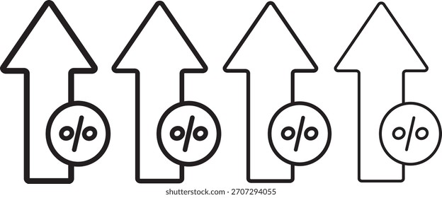 Conjunto de iconos de porcentaje hacia abajo, símbolos de estilo plano y de línea para financieros, negocios, paquete de iconos de porcentaje hacia abajo en versiones en blanco y negro para Ilustración vectorial de Web,
