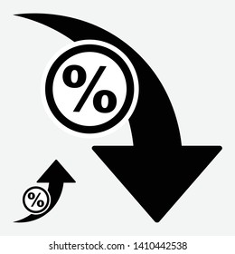 Percent down and percent up icons set, vector illustration.