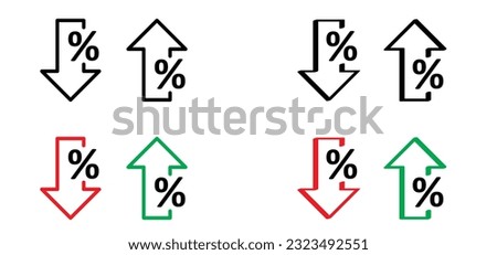 Percent down and up line icon. Financial, economy concept. Line up, down arrow graph symbol. Growing strategy, good market. Interest rates. Sale discount savings price off finance labels