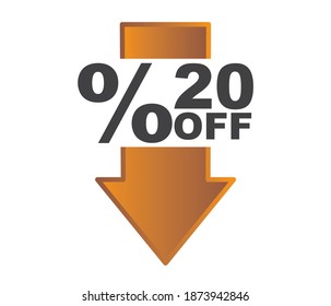 % nach unten zeigende Symbol einzeln auf Hintergrund. Design für Banner-Vorlagen verkaufen. Sonderangebot Banner Vektorgrafik. Illustration.
