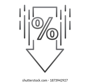 Icono de línea descendente porcentual aislado en el fondo. Diseño de plantillas de banner de venta. Ilustración de vectores de banner de oferta especial. ilustración.
