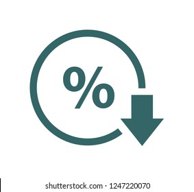 Percent down line icon. Percentage, arrow, reduction. Banking concept .