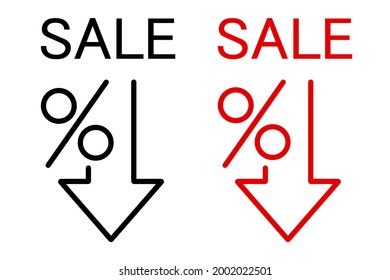 Percent down line icon. Percentage, arrow, reduction. Banking concept. Can be used for topics like investment, interest rate, finance