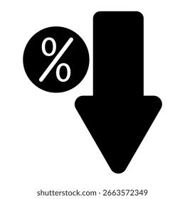 Percent down line icon single. Percentage, arrow, reduction. Banking concept، vector illustration