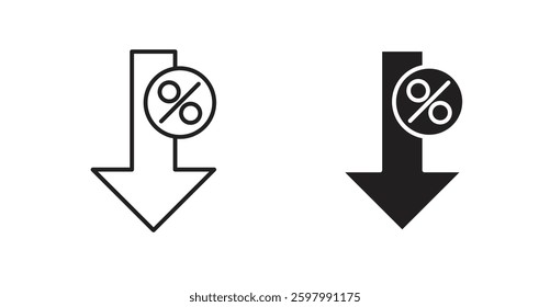 Percent down line icon vector set.