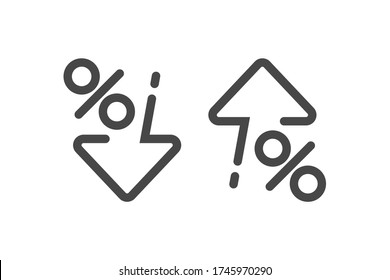 Percent down and up in line style. Concept of icons procent low and high. Vector illustration