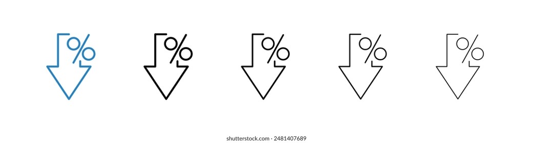 Percent down liner icon vector set.