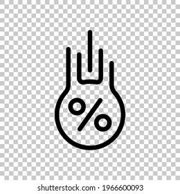 Percent down, low price, reduce cost, business icon. Black editable linear symbol on transparent background