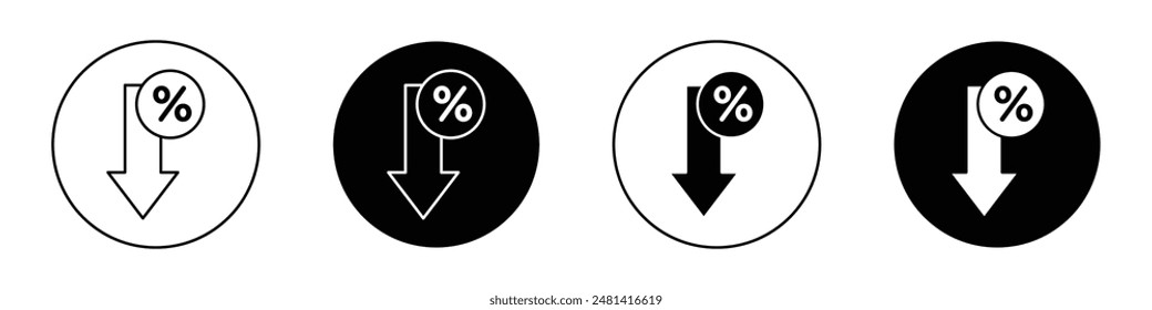 Percent down outlined icon vector collection.