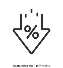 Percent down, percentage drop, linear icon. Editable stroke