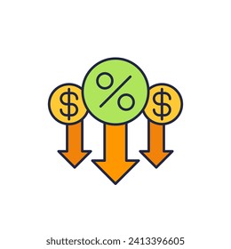 percent down, reduce interest rate icon