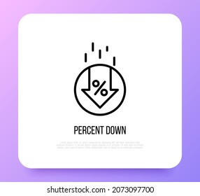 Percent down thin line icon. Special offer, sale. Cost reduction. Modern vector illustration.