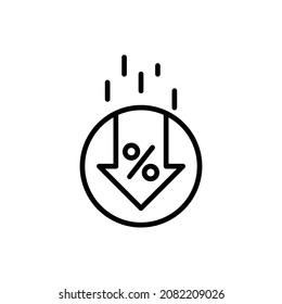 Percent down thin line icon. Special offer, sale. Cost reduction. Modern vector illustration.