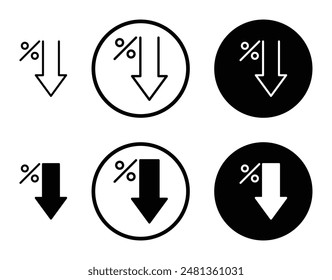 Percent down thin line vector icon set.