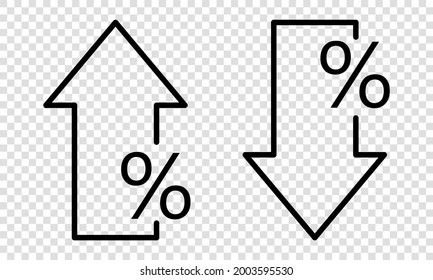 Percent down and up. Simple line style. Vector illustration isolated on transparent background