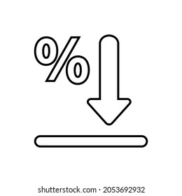Icono de vector descendente. signo de ilustración de descuento. reducción del símbolo o logotipo de regalías.