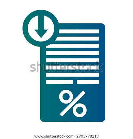 Percent file icon. Rate drop symbol. Discount doc Vector. Down arrow.