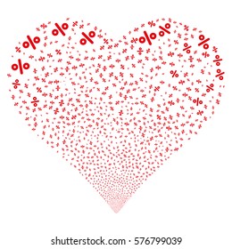 Percent fireworks with heart shape. Vector illustration style is flat red iconic symbols on a white background. Object heart constructed from random symbols.