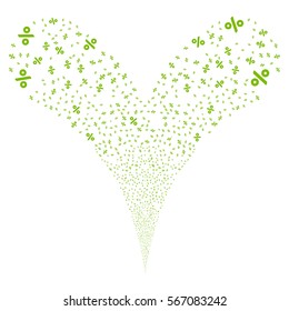 Percent fireworks stream. Vector illustration style is flat eco green iconic symbols on a white background. Object double fountain made from random symbols.
