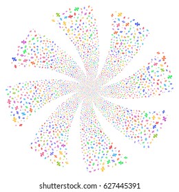 Percent fireworks swirl rotation. Vector illustration style is flat bright multicolored iconic symbols on a white background. Object whirlpool combined from random pictographs.