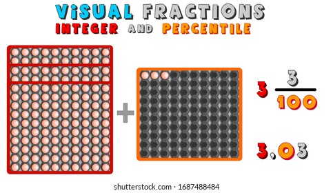 Porcentaje, fracciones, enteros. Percentil. Operaciones aritméticas. Convierta la fracción en entero, aprendiendo matemáticas visuales. Caja de cartón de huevos Editable entero, lleno, cuarto, medio, décimo. Vector matemático