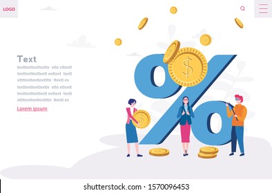 Percent, Good Interest Rate Percentage, Loan Lending Of Money From Bank, Personal Loans, Credit Card, Organization Or Entity. Vector Illustration For Web Banner, Infographics, Mobile.