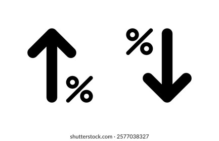 Percent growth and decline arrow icon isolated on white background. Percentage up and down sign symbol