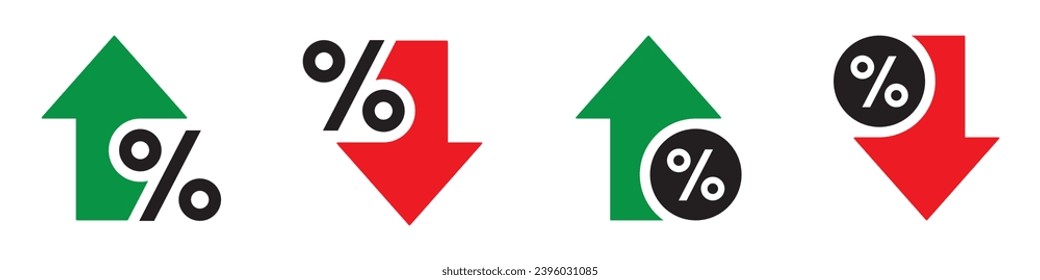 Icono de crecimiento y caída porcentual, ilustración vectorial