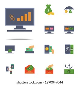 percent growth on the monitor colored icon. Banking icons universal set for web and mobile