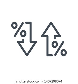 Percent growth and reduction line icons. Cost rate and interest vector icons svg