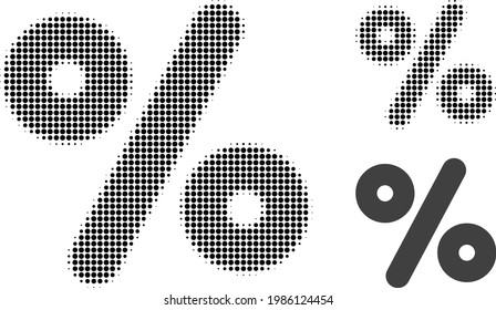 Percent halftone dotted icon. Halftone array contains circle dots. Vector illustration of percent icon on a white background.