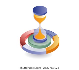 Percent hourglass pie chart in business isometric illustration