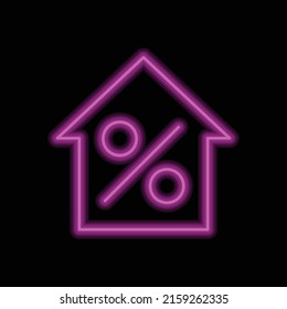 Percent, house simple icon vector. Flat desing. Purple neon style on black background.ai