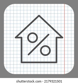 Porcentaje, portador de icono de casa simple. Diseño plano. En papel gráfico. Fondo gris.ai