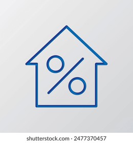 Percent, house simple icon vector. Flat desing. Paper cut design. Cutted blue symbol with shadow. Gray background.ai