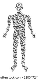Percent human representation. Vector percent icons are organized into man combination.