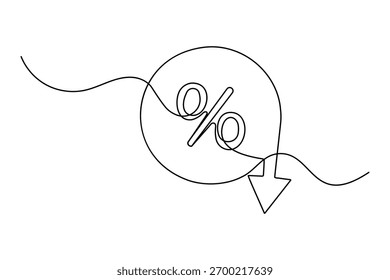 Icono de porcentaje Ilustración vectorial de contorno minimalista de dibujo de una línea continua