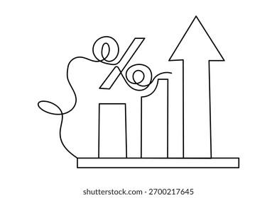 Percent icon continuous one line drawing minimalist outline vector illustration