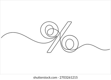Icono de porcentaje de dibujo continuo de una línea en estilo de contorno minimalista sobre fondo blanco
