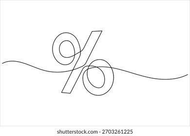 Prozentsymbol durchgehende einzeilige Zeichnung in minimalistischem Umrissformat auf weißem Hintergrund
