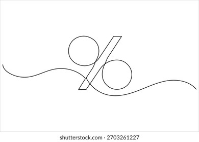 Icono de porcentaje de dibujo continuo de una línea en estilo de contorno minimalista sobre fondo blanco