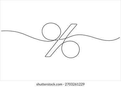 Icono de porcentaje de dibujo continuo de una línea en estilo de contorno minimalista sobre fondo blanco