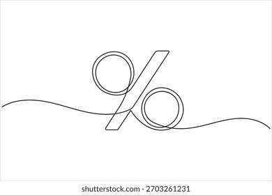 Ícone de porcentagem desenho contínuo de uma linha no estilo de contorno minimalista no plano de fundo branco