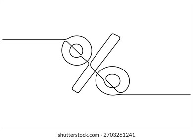 Icono de porcentaje de dibujo continuo de una línea en estilo de contorno minimalista sobre fondo blanco