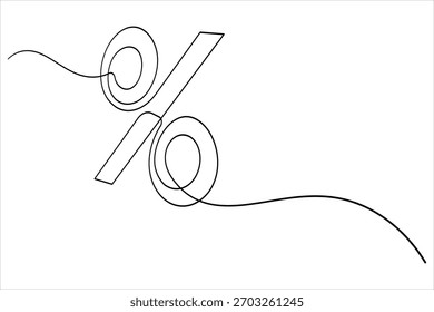 Percent icon continuous one line drawing in minimalist outline style on white background