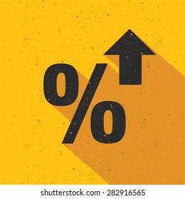 Percent icon design on yellow background, flat design. Clean vector.