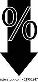 percent icon down on white background. Interest rate reduction sign. flat style.