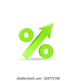 Percent up icon, economic recovery, 3d vector on white background, eps 10