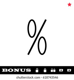 Percent icon flat. Black pictogram on white background. Vector illustration symbol and bonus button open and closed lock, folder, star