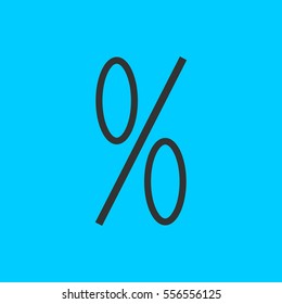 Percent icon flat. Simple vector black pictogram on blue background
